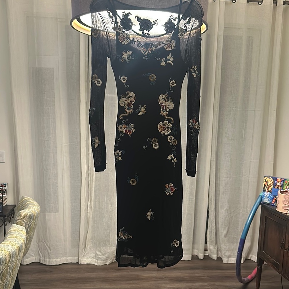 Floral Embroidered Black Dress